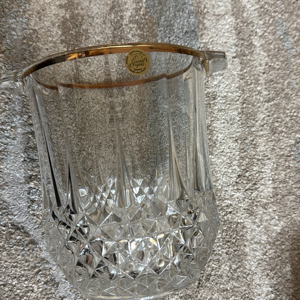 Elegant Crystal Ice Bucket with Gold Rim